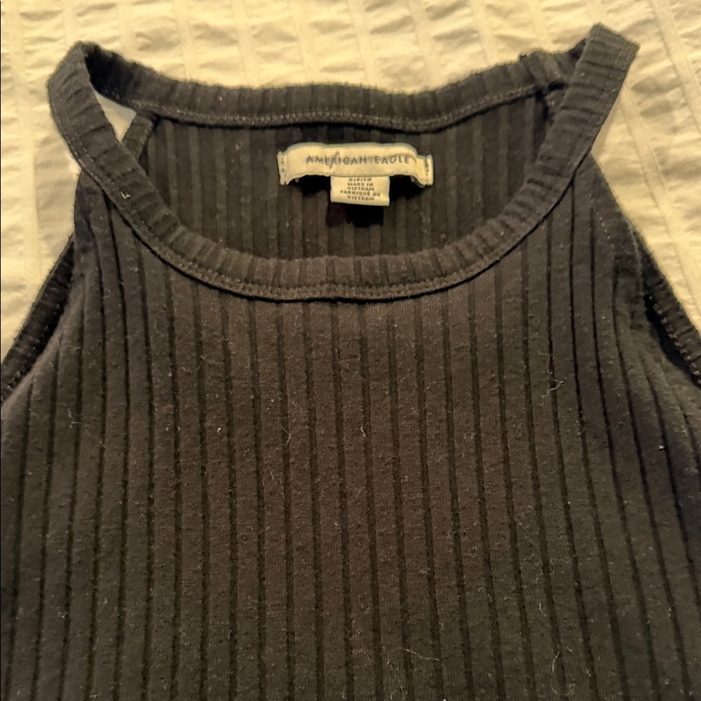 American Threads Black Ribbed Crop Top - Picture 2 of 5